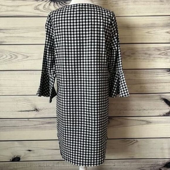 Chelsea 28 Black & White Gingham Bell Sleeve Shift Dress - Picture 5 of 5